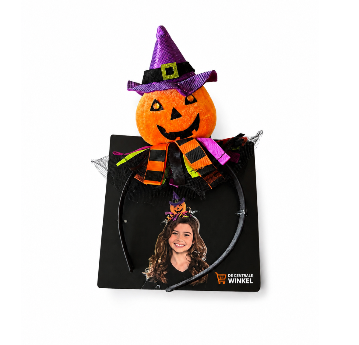 Halloween Diadeem Pompoen met Heksenhoed – Set van 3 – Halloween Haarband voor Kinderen & Volwassenen – Verkleed Accessoire Oranje/Paars