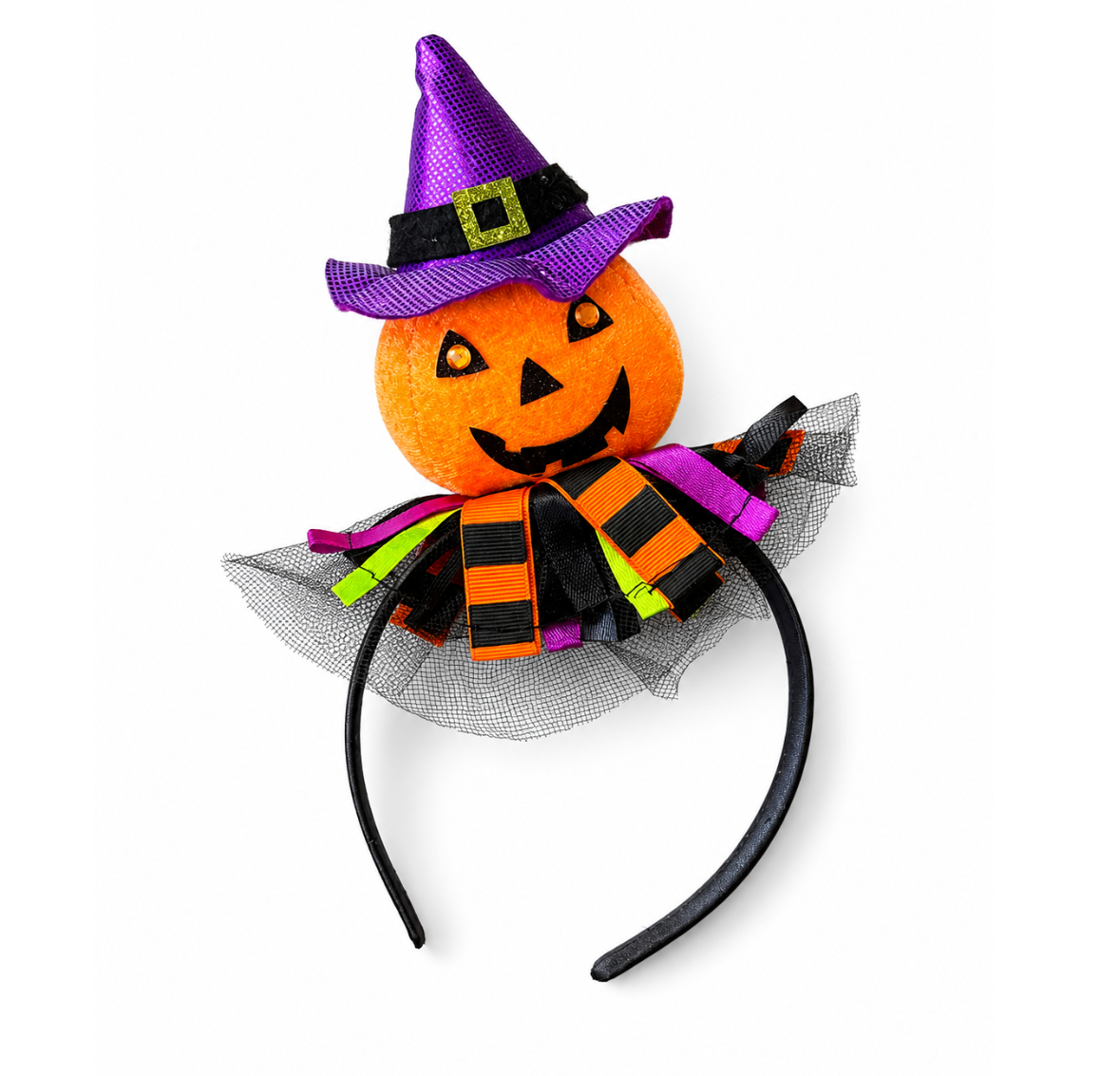 Halloween Diadeem Pompoen met Heksenhoed – Set van 3 – Halloween Haarband voor Kinderen & Volwassenen – Verkleed Accessoire Oranje/Paars