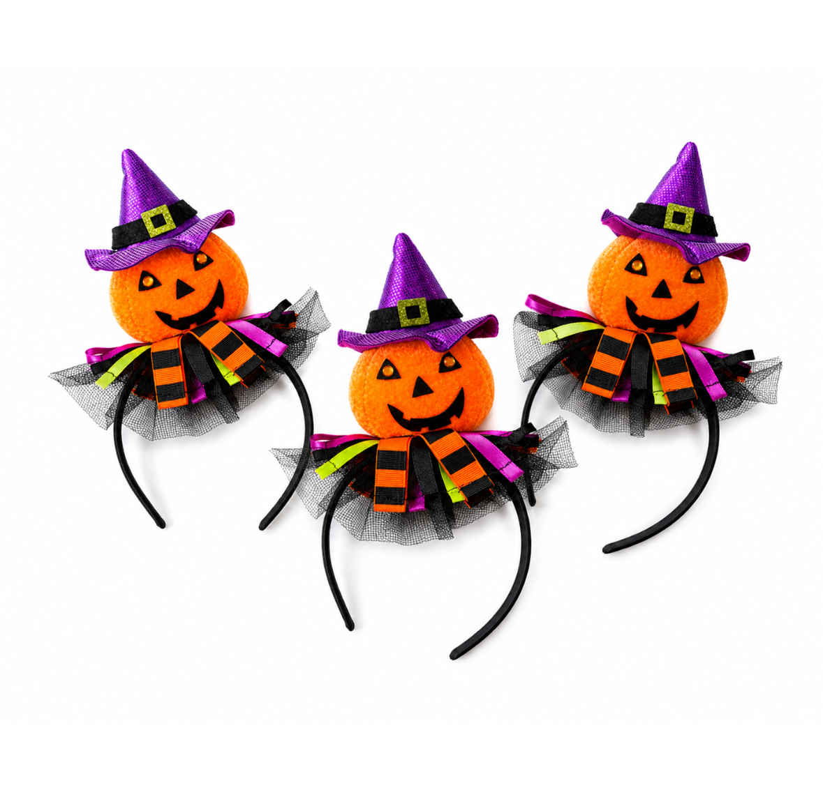 Halloween Diadeem Pompoen met Heksenhoed – Set van 3 – Halloween Haarband voor Kinderen & Volwassenen – Verkleed Accessoire Oranje/Paars