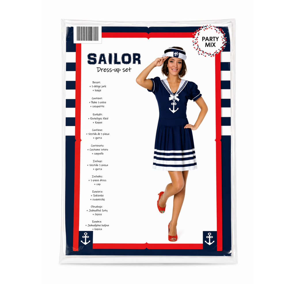 Sailor Verkleedset Dames – Navy Jurkje met Kapje | Party Mix kostuum