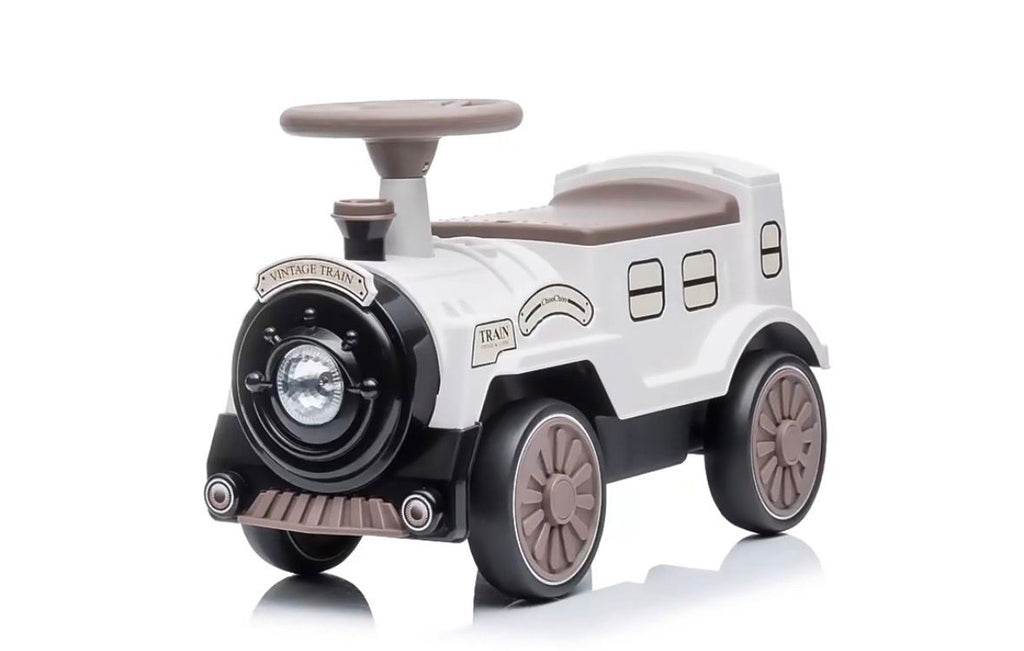 Looptrein Vintage Bruin/Wit – Loopauto 60 cm - Kinderspeelgoed