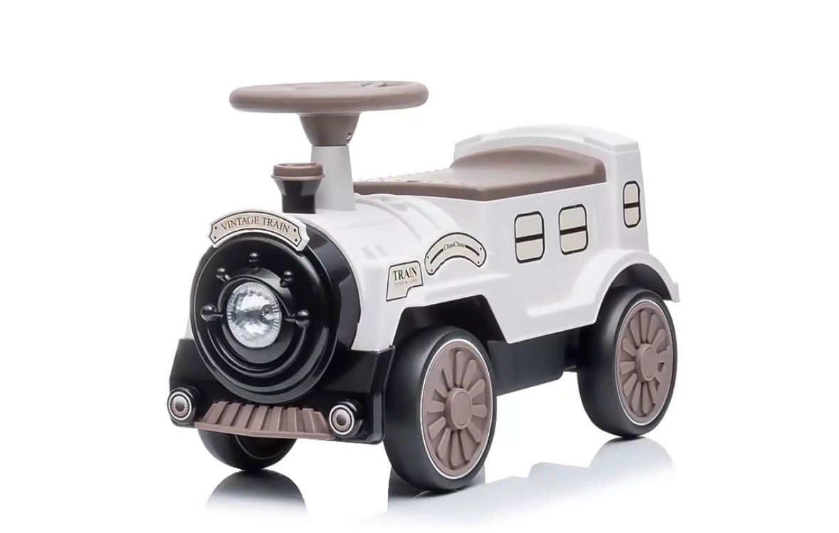 Looptrein Vintage Bruin/Wit – Loopauto 60 cm - Kinderspeelgoed