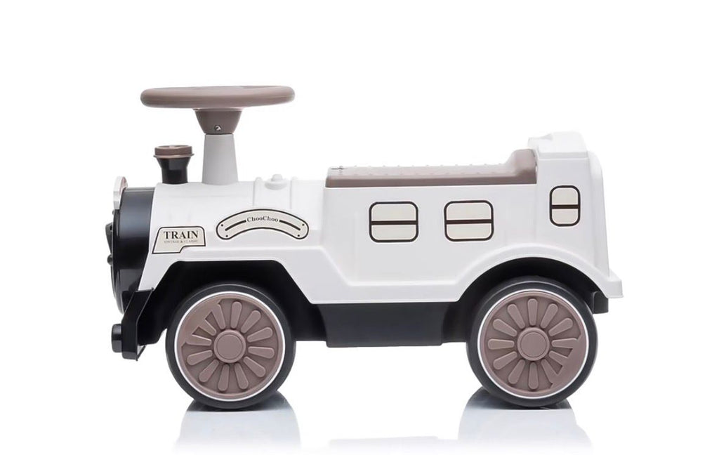 Looptrein Vintage Bruin/Wit – Loopauto 60 cm - Kinderspeelgoed