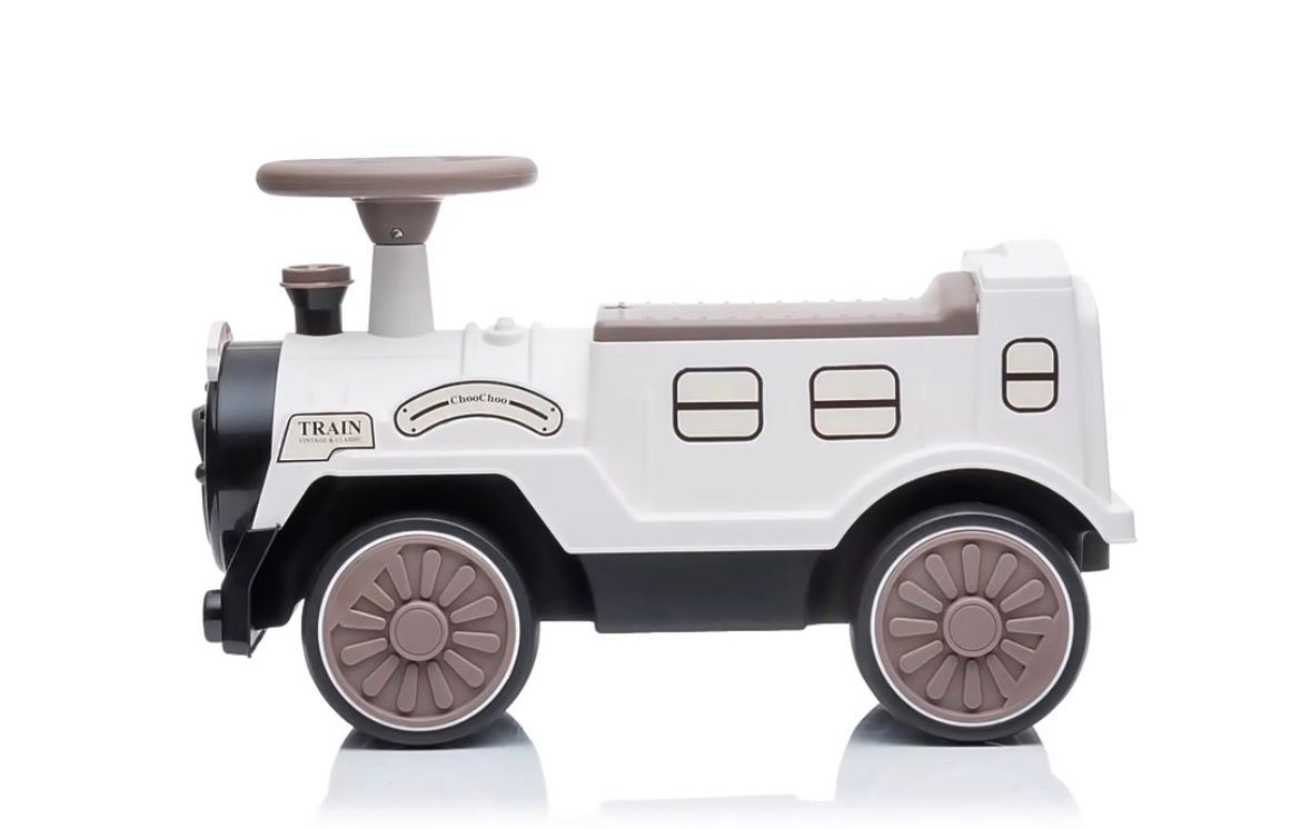 Looptrein Vintage Bruin/Wit – Loopauto 60 cm - Kinderspeelgoed