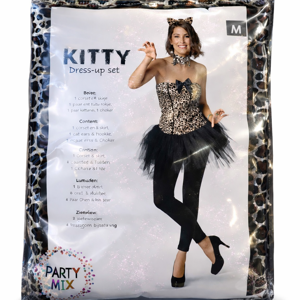 Panter Verkleedkostuum Kitty Magic: Complete 1-Delige Jurkset met Staart, Diadeem & Strikketting - Partymix