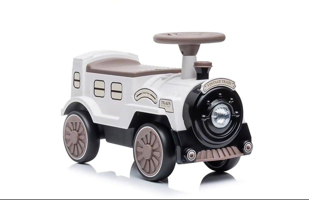 Looptrein Vintage Bruin/Wit – Loopauto 60 cm - Kinderspeelgoed